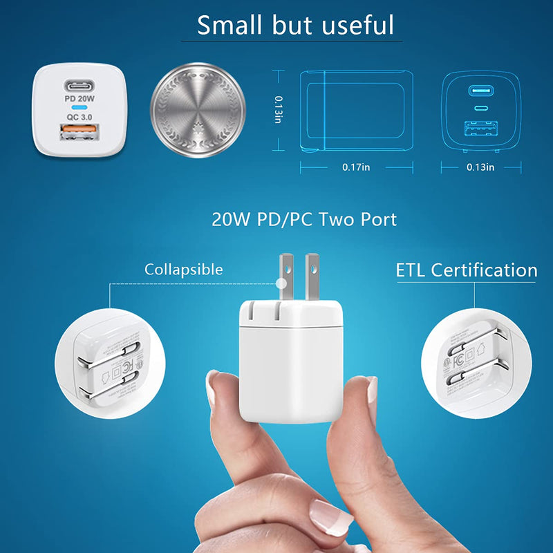[Australia - AusPower] - iPhone Charger, 20W PD/QC3.0 Foldable Power Adapter,Small Size,Power Port Atom III (2 Ports) Travel Charger,Compatible with iPhone 12/mini/11/Pro Max/XS/XR/X/8/Plus/SE2, and More. 