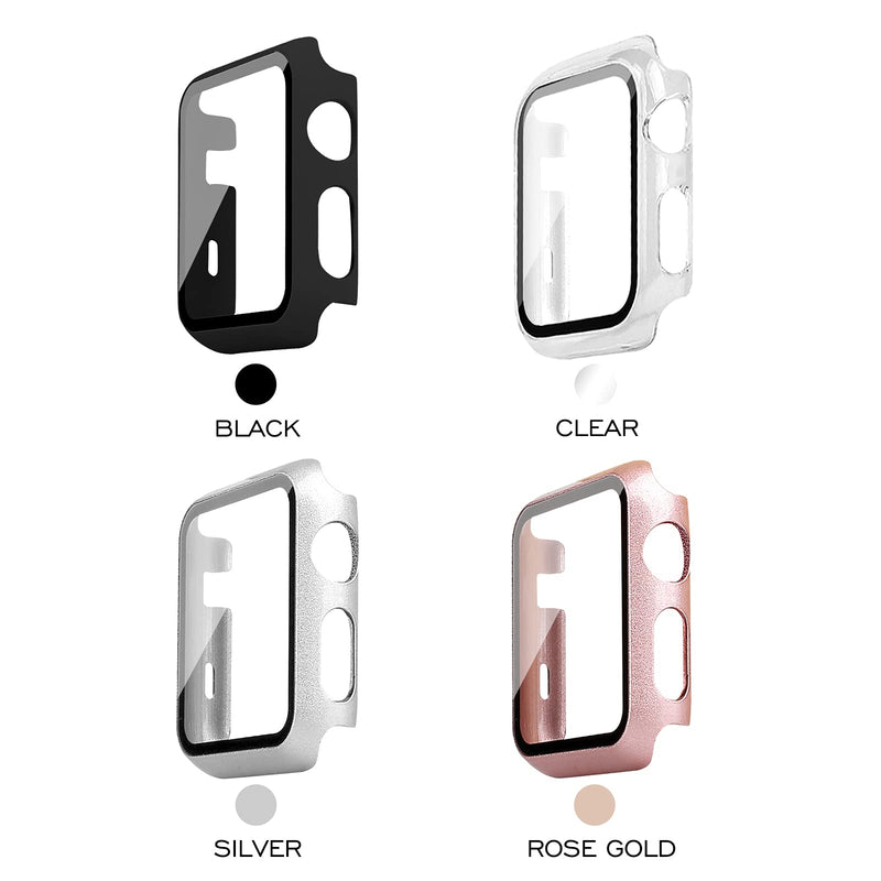 [Australia - AusPower] - Ridainty 4 Pack Hard Case with Tempered Glass Screen Protector Compatible with Apple Watch Series 3 Series 2 Series 1 42mm - iWatch Face Cover Smartwatch Accessories - Rose Gold, Black, Silver, Clear Rose Gold/Silver/Black/Clear 42 mm 