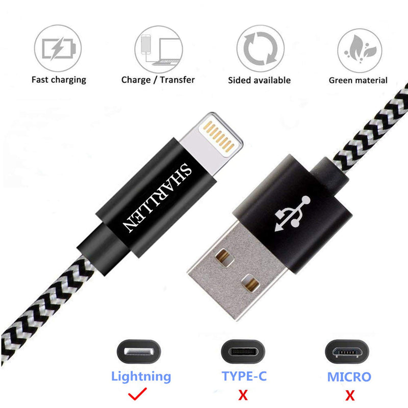 [Australia - AusPower] - iPhone Charger Cable 3Pack 3FT MFi Certified Sharllen Nylon Braided iPhone Charging Cord Fast USB Charging Cell-Phone Lightning Wire Compatible iPhone 11/XS/Max/XR/X/8P/8/7/7P/6/iPad/iPod(Black-3FT) white 