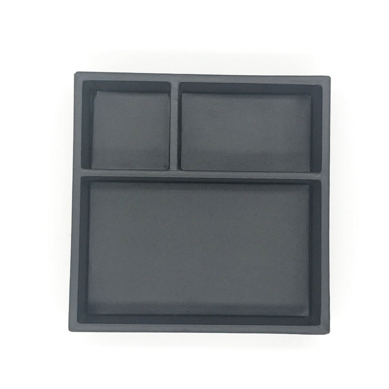 [Australia - AusPower] - UnionBasic Flat 3-Slot Small PU Leather Drawer Tray Desk Stationery Sundries Gadget Organizer Storage Box Business Card Holder Key Container (Black) 