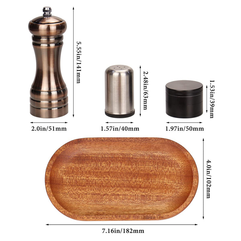 [Australia - AusPower] - Wood Pepper Grinder Pepper Mill,Adjustable Coarseness Wooden Pepper Mill with Spice Jar and Wood Tray Combo 