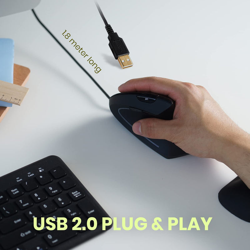 [Australia - AusPower] - Perixx Perimice-513 Wired Vertical USB Mouse, 6 Buttons with 1000/1600 DPI, Right Handed Design, black (11168) 