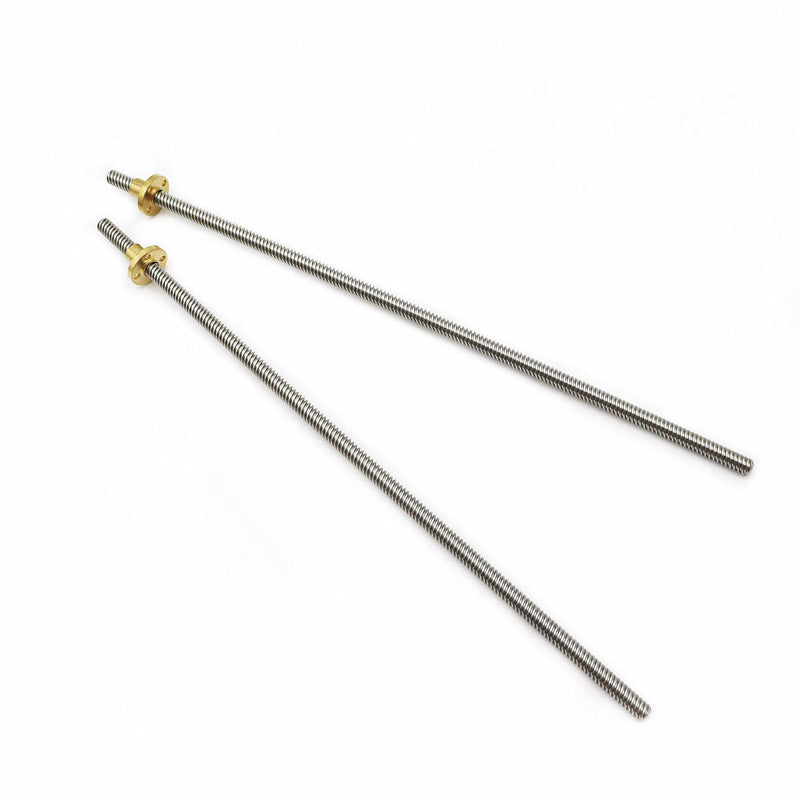 [Australia - AusPower] - 2pcs 400mm Tr8X8 Lead Screw with T8 Brass Nut for 3D Printer Machine Z Axis(Acme Thread, 2mm Pitch, 4 Start, 8mm Lead) 