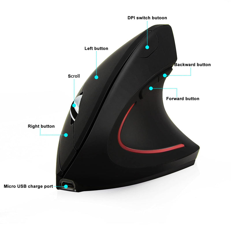 [Australia - AusPower] - FIRSTMEMORY Wireless Vertical Mouse, Wireless Ergonomic Vertical Mouse, 2.4G High Precision Optical Mice 800/1200/1600DPI for PC Laptop Desktop Mac (Ergonomic Mouse-Rechargeable) Ergonomic Mouse-Rechargeable 