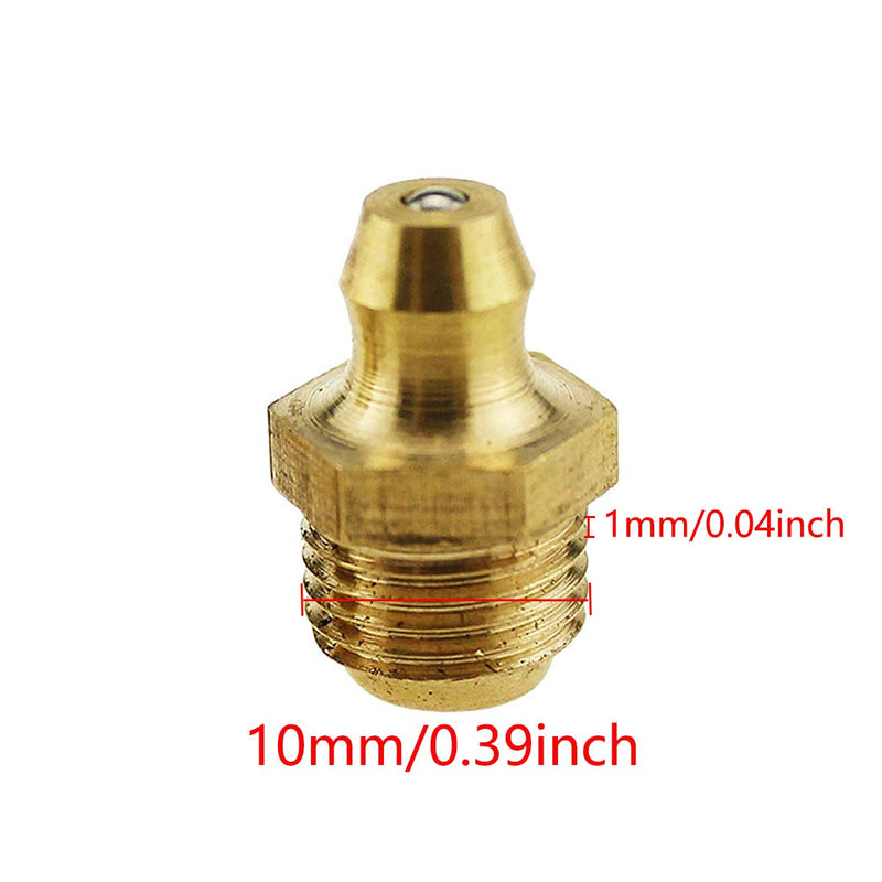 [Australia - AusPower] - COMOK Grease Fitting Metric Set, 10Pcs M10x1 Straight Brass Grease Zerk Accessories M10 X 1 