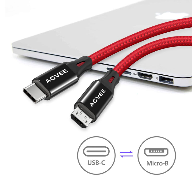 [Australia - AusPower] - AGVEE [2 Pack 3ft] USB-C OTG to Micro USB Cable, Braided Charger Data Sync Cord Charging Wire Adapter for Samsung Galaxy S7 S6, J7, J3, LG, PS4, Kindle, PS4 Xbox Controller, Android Phone, Red 