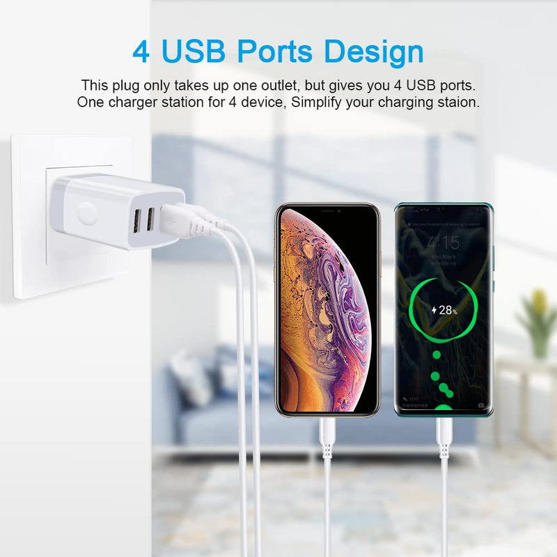 [Australia - AusPower] - Charger Base, 2PC 4Multi Ports USB Wall Charger Adapter Block Power Brick USB Plug Fast Charging Cube Box for iPhone 13 12 11 Mini Pro Max XS XR X 7 8 Plus, iPad, Samsung S21 S20 S10 Note 20 10 white 