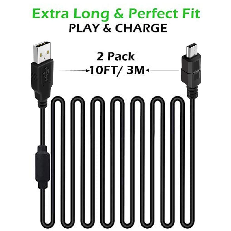 [Australia - AusPower] - 2 Pack 10ft PS3 Controller Charging Cable, USB 2.0 Type A to Mini B Cable Sync Cord for Sony Playstation 3 PS3/ PS3 Slim/PS Move Controllers, Cell Phones, Digital Cameras, TI-84 Plus CE etc 