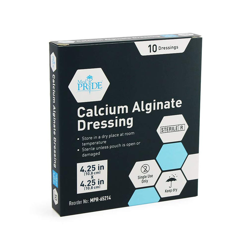 [Australia - AusPower] - Medpride Calcium Alginate Wound Dressing Pads| 4.25” x 4.25” Patches, 10-Pack| Antimicrobial, Non-Stick Padding, Sterile, Highly Absorbent & Comfortable| Flexible & Gentle on The Skin, Faster Healing 4'' x 4'' 