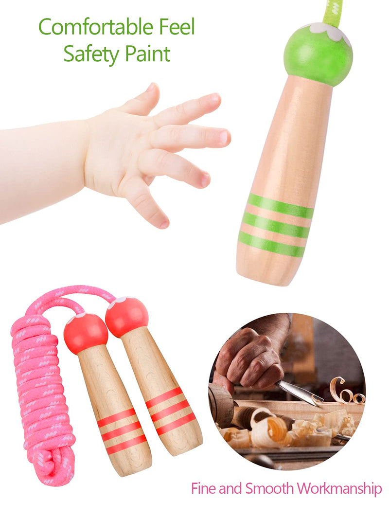 [Australia - AusPower] - 2 Pcs Jump Rope for Kids Adjustable, Lorvain Kid Jump Ropes for Girls Boys Skipping Rope for Kids with Wooden Handle Cotton Braided Outdoor Fun Activity for Exercise Fitness Children Students Preschooler Green 