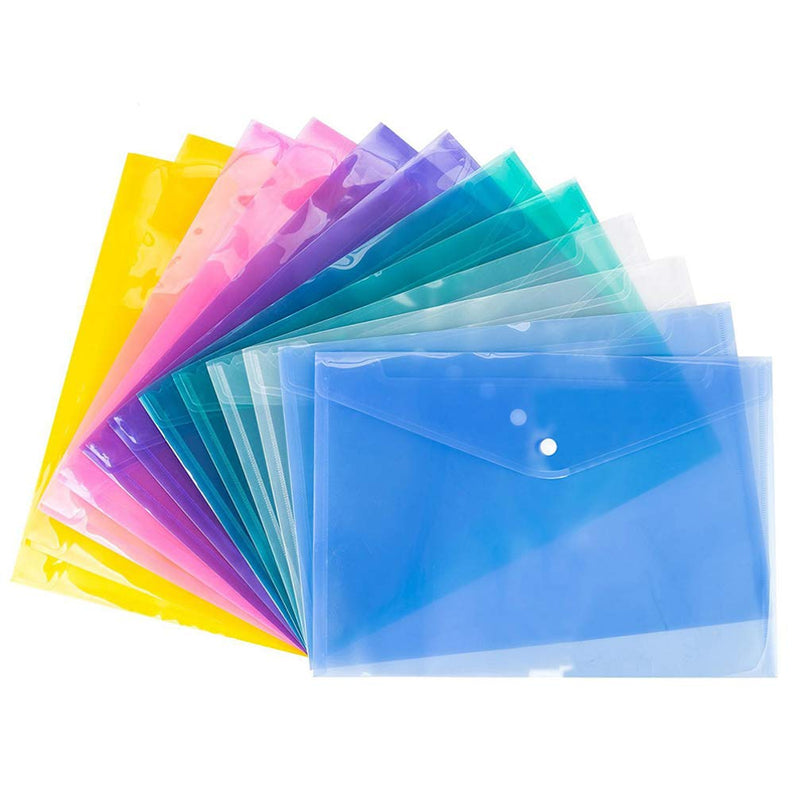 [Australia - AusPower] - Kisangel 12 Pcs File Folders Plastic Envelopes with Snap Closure Document Bags for School and Office Supplies (Blue) Sky Blue 33x23 cm 