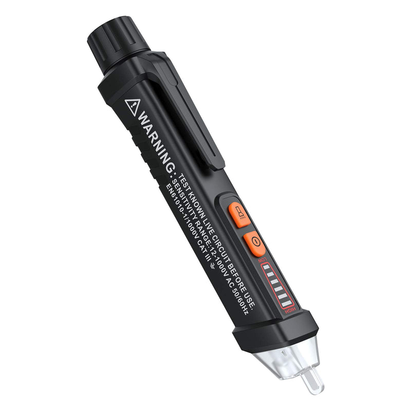 [Australia - AusPower] - Neoteck 12-1000V AC Non-Contact Voltage Tester Detector with Led Flashlight Buzzer Alarm Live/Null Wire Judgment- Black 