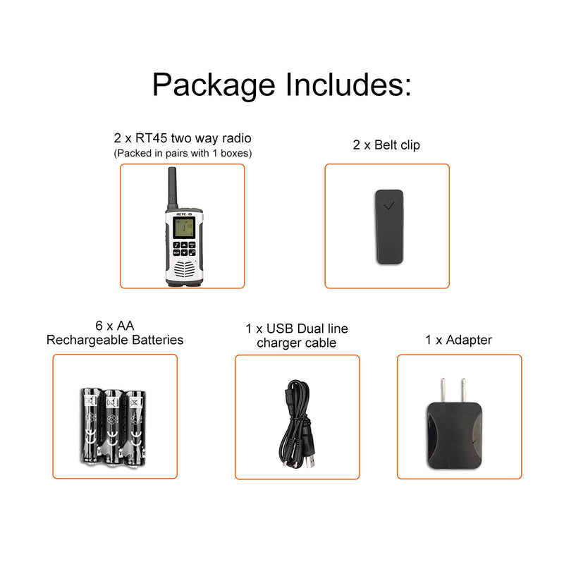 [Australia - AusPower] - Retevis RT45 Walkie Talkies Rechargeable,Long Range 2 Way Radio for Adults,NOAA Weather Alert 22CH,with 1000mAh AA Batteries,Two Way Radio for Camping Hiking Outdoor (2 Pack) 