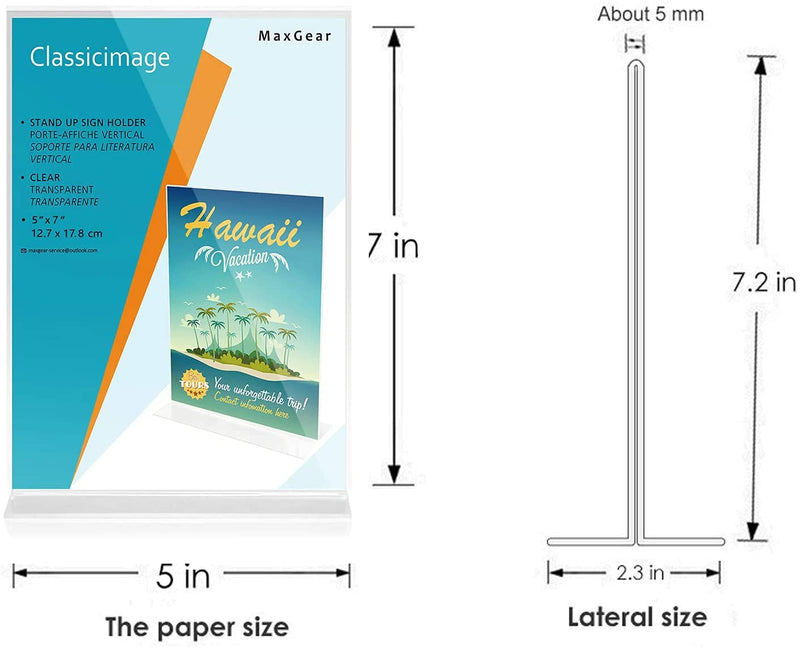 [Australia - AusPower] - MaxGear Acrylic Sign Holder 5x7 inches Double Sided Sign Holder Table Top Display Stand Clear Plastic Sign Frame Menu Display Stands Perfect for Office, Restaurants, Store 