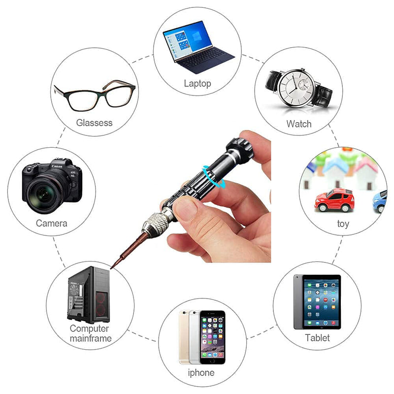 [Australia - AusPower] - Eyeglass Screwdriver, 5-in-1 Multifunctional Small Screwdriver(T6 Torx, T5, 1.5, -2.0, star0.8) & 3-in-2 Mini Keychain Screwdriver Kit for phone, Glasses Repair, Electronics, Watch, Laptop, Jewelry Black 