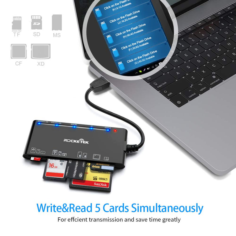 [Australia - AusPower] - USB3.0 Multi-Card Reader, SD/TF/CF/Micro SD/XD/MS 7 in 1 Fast 5Gbps Memory Card Reader/Writer/Hub for SD SDXC SDHC CF CFI TF Micro SD Micro SDXC Micro SDHC MS MMC UHS-I Cards,for Windows/Linux/Mac OS 