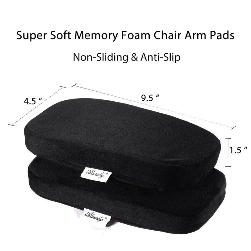 [Australia - AusPower] - Aloudy Ergonomic Memory Foam Office Chair Armrest Pads, Comfy Gaming Chair Arm Rest Covers for Elbows and Forearms Pressure Relief(Set of 2) Medium, Black 