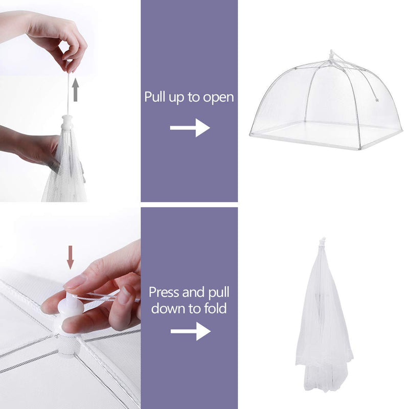 [Australia - AusPower] - FOOEN (6 Pack) Pop-Up Picnic Mesh Food Covers Tent Umbrella for Outdoors and Camping Food Net Cover Keep out Flies Mosquitoes Ideal for Parties Picnics BBQ, Reusable and Collapsible 17 x 17inches 6Pack White 
