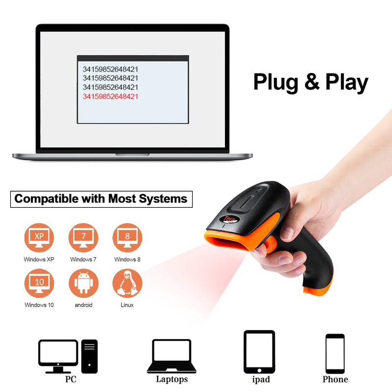 [Australia - AusPower] - Tera Wireless 2D QR Barcode Scanner with Stand, 3 in 1 Compatible with Bluetooth & 2.4GHz Wireless & USB Wired Barcode Reader Handheld Bar Code Reader HW0001 