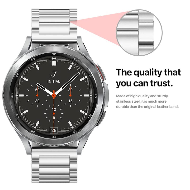 [Australia - AusPower] - Intoval Band for Samsung Galaxy Watch 4 / Watch 4 Classic, Premium Stainless Steel Bands with Link Adjustment Tool (Silver) Silver 