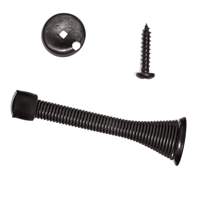 [Australia - AusPower] - KISEER 12 Pack Spring Door Stops 3 1/4" Flexible Heavy Duty Spring Door Stopper with RustProof Screw Rubber Bumper Tips (Black) Black 