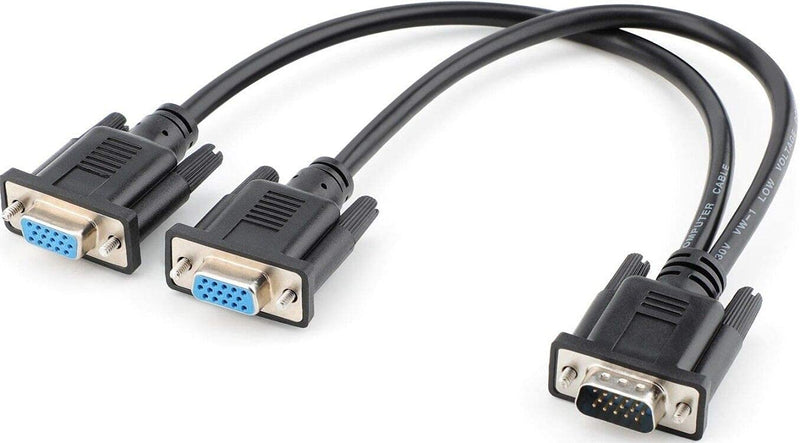 [Australia - AusPower] - Saisn VGA Y Splitter Cable, VGA 1 Male to VGA 2 Female Adapter Cable Dual VGA Monitor Y Cable for Screen Duplication - 1 Feet, Black (No Screen Extension) 