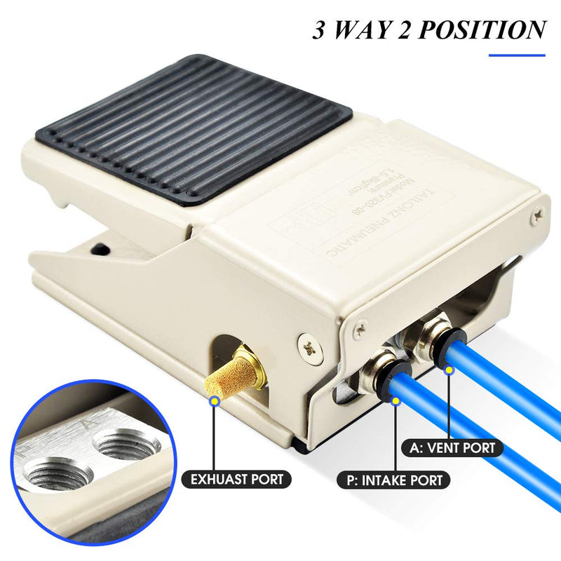 [Australia - AusPower] - TAILONZ PNEUMATIC 1/4"NPT Pneumatic Foot Pedal Valve Kit 3 Way 2 Position Threaded Rubber Nonslip Pressure Control FV320 with 6mm Pneumatic Fittings 