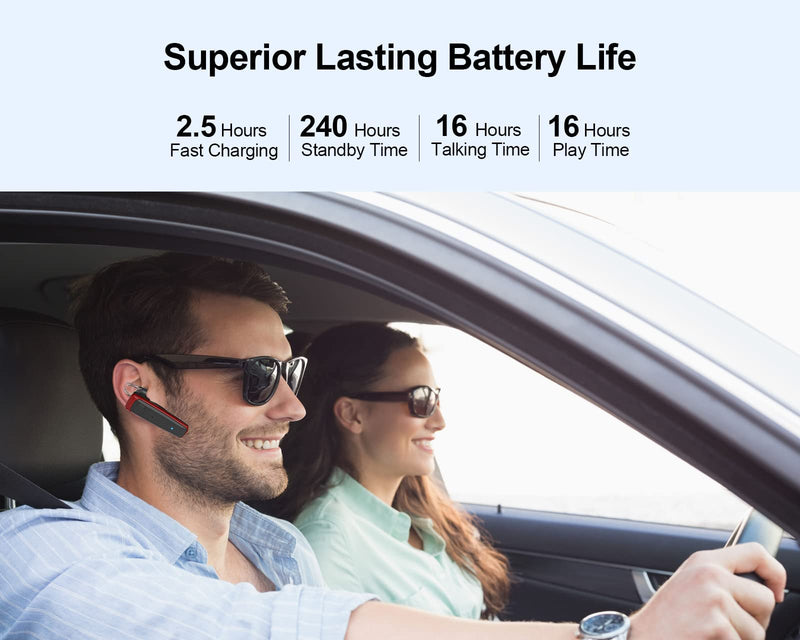 [Australia - AusPower] - ADADPU Bluetooth Headset - V5.0 Wireless Handsfree Earpiece Built-in Dual Mic Noise Cancelling, 10 Days Standby 16Hrs HD Talktime Ultralight Headset for iPhone Android Samsung Laptop(Red) 