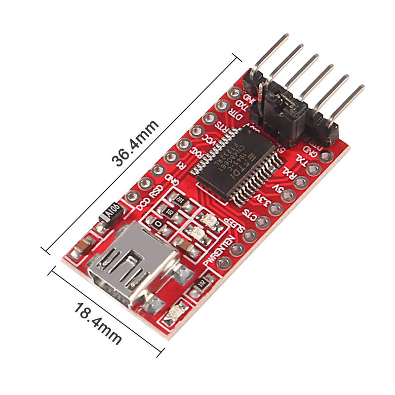 [Australia - AusPower] - ALMOCN 2PCS FT232RL FTDI Mini USB to TTL Serial Converter Adapter Module (Red) Red 