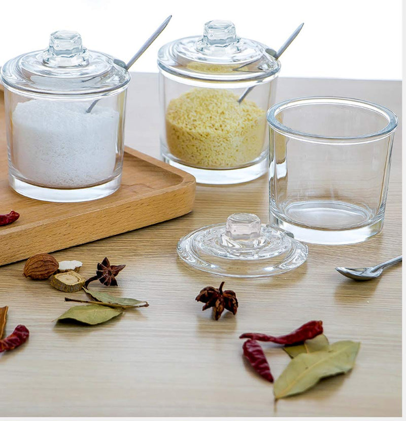 [Australia - AusPower] - 123Arts Glass Sugar Bowl Spice Jar with Lid and Stainless Steel Spoon Spoon 1pcs 