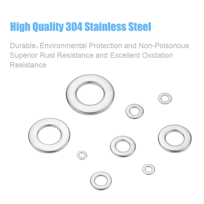 [Australia - AusPower] - DYWISHKEY 700Pcs 9 Sizes Stainless Steel Flat Washers Assortment Kit (M2 M2.5 M3 M4 M5 M6 M8 M10 M12) 