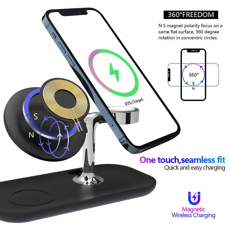 [Australia - AusPower] - MAKAQI 3 in 1 Magnetic Wireless Charger Station Compatible with iPhone 13/12 Pro/Pro Max/Mini Charging Stand with 18W PD Plug for AirPods 3/2/ Pro,iWatch 7/6/SE/5/4/3/2(Only for iPhone13&12 Series) 