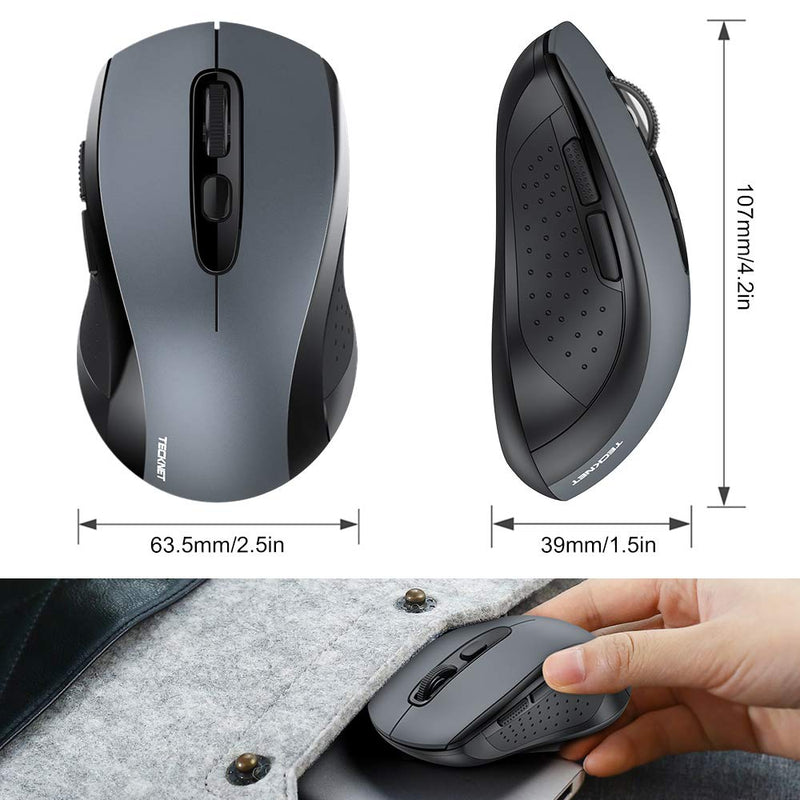 [Australia - AusPower] - Wireless Mouse TECKNET 2.4G Optical Mouse with USB Nano Receiver for Notebook, PC, Laptop, Computer, 18 Month Battery Life, 3 Adjustable DPI Levels: 2000/1500/1000 DPI (Grey) Grey 