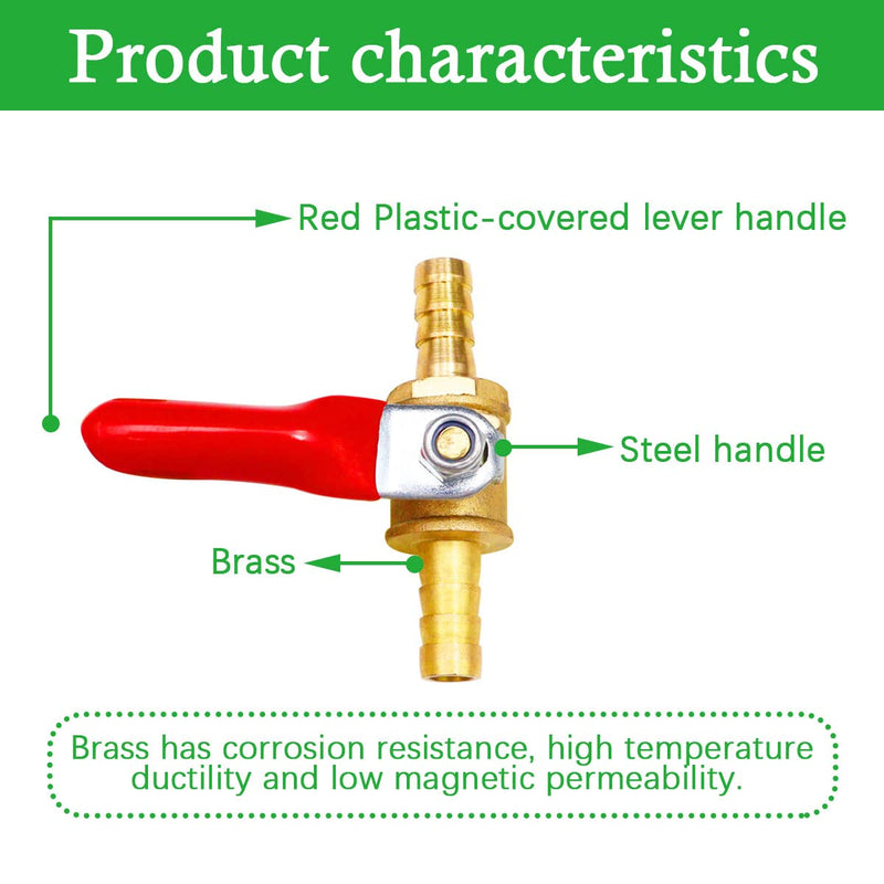 [Australia - AusPower] - Tnuocke 2pcs Brass Ball Valve Shut Off Switch 1/4" Hose Barb x 1/4" Hose Barb Pipe Tubing Fitting Coupler,180 Degree Red Operation Handle H-053-1/4-1/4 