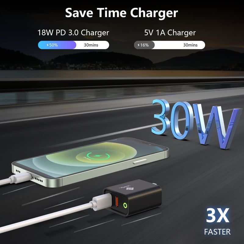 [Australia - AusPower] - 30W Fast USB C Charger, Foldable 2-Port PD Type c Charger, HonShoop USB C Charger Block Compatible for iPhone 12/12 Mini / 12 Pro / 12 Pro Max / 11 / X/XR/XS, iPad Pro, Pixel, Galaxy, and More Black-white logo 