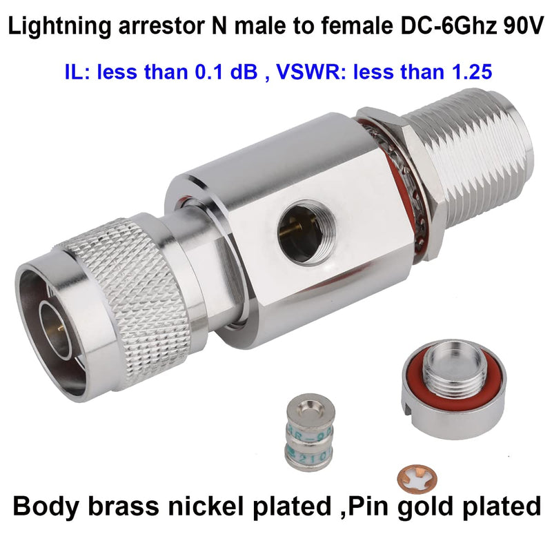 [Australia - AusPower] - Coaxial N Type Lightning Arrestor 0 to 6 GHz (N-Male/N-Female) 50ohm,Protects 3G, 4G, LTE,GPS, 2.4GHz /5GHz Wi-Fi, 900MHz, Ham Other Outside Antennas 