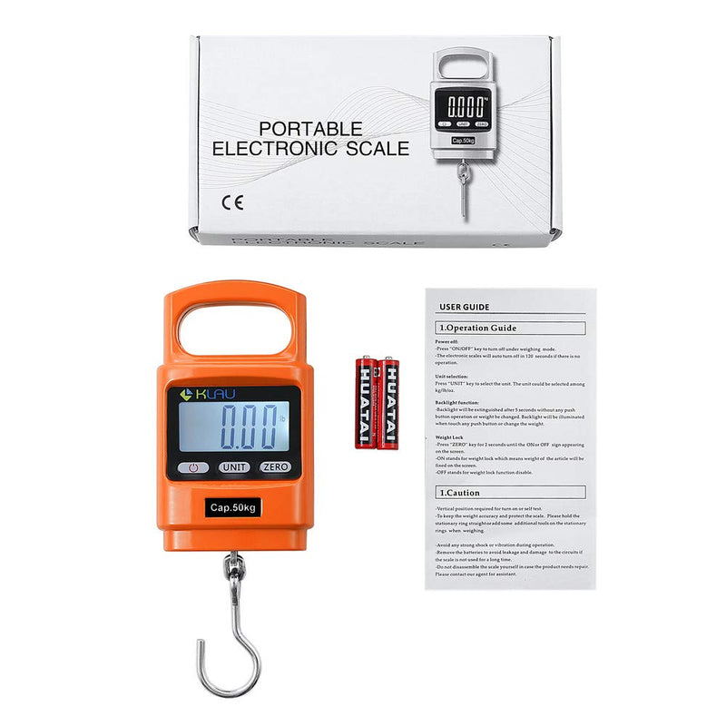 [Australia - AusPower] - Fish Weighing Scales,Klau Portable 100 lb / 1600 oz Heavy Duty Digital Hanging Scale LCD Display with Backlight Orange for Home Farm Hunting Outdoor 