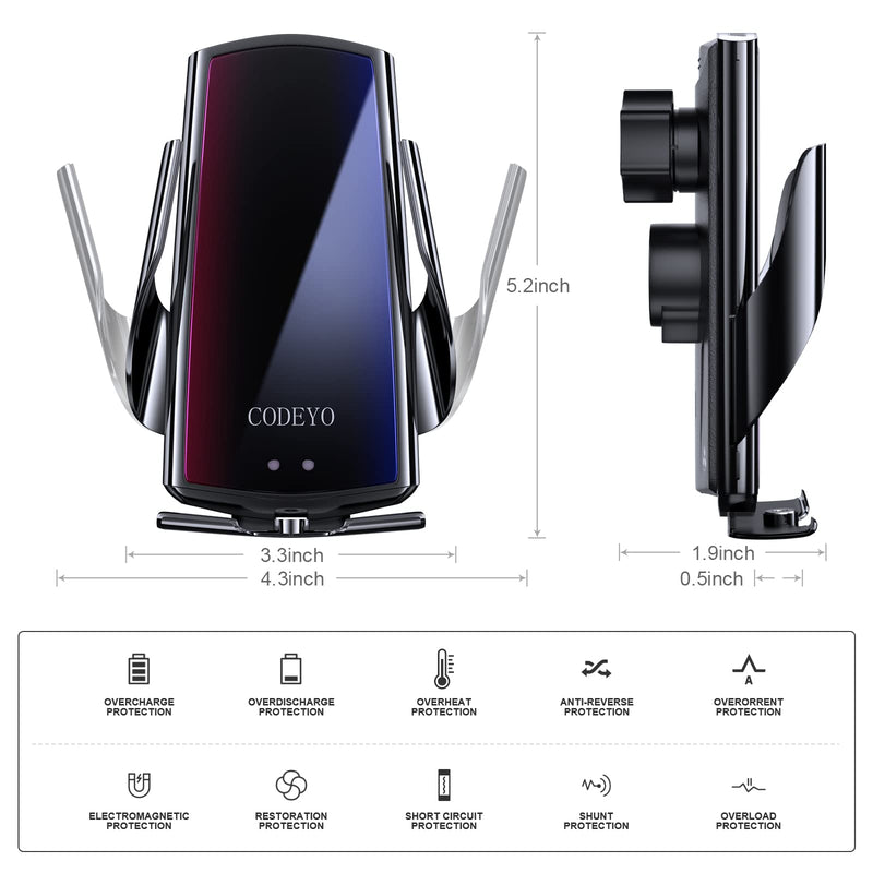 [Australia - AusPower] - CODEYO-N3 Bracket Wireless car Charging Bracket, 15WQi Fast Charging Automatic Clip-on car air Outlet car Mobile Phone Bracket, Compatible with iPhone Series. Smartphone (Black) 
