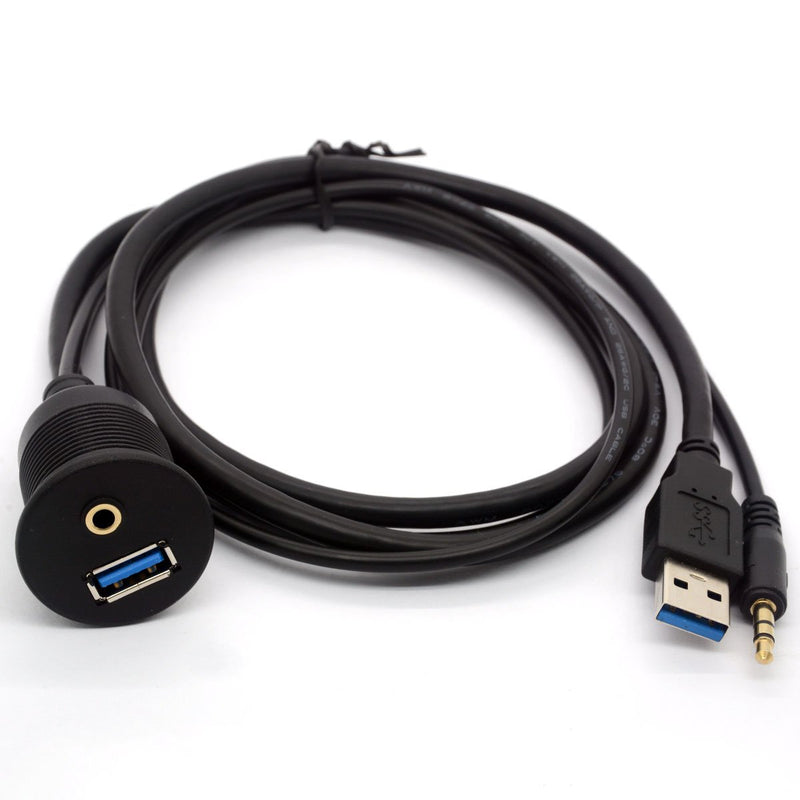 [Australia - AusPower] - BSHTU USB 3.0 Flush Mount Cable - USB 3.0 and 3.5mm Aux Extention Mount, Flush, Dash, Panel Mount Cable 1/8 AUX for Car Bike Boat Motorcycle Radio Stereo Android Wince GPS (1 Meter/3Ft) 1 Meter/3Ft 