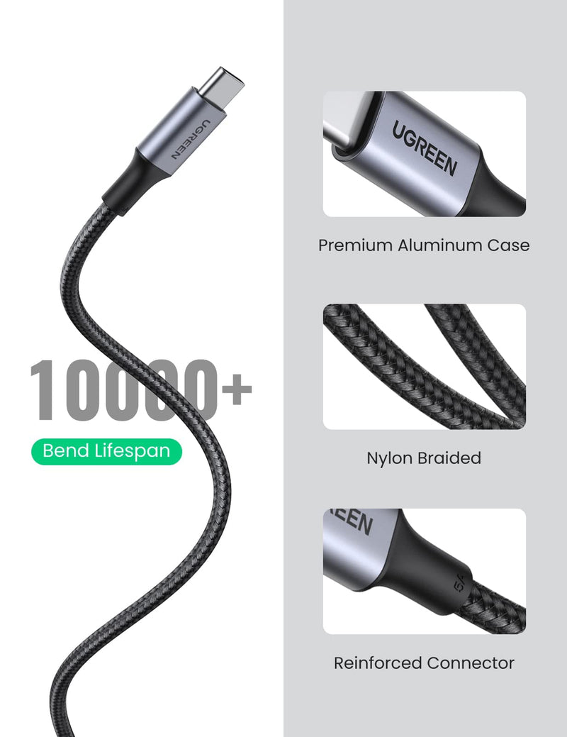 [Australia - AusPower] - UGREEN USB C to USB C Cable 100W Fast Charge - 3FT USB 2.0 Type C 5A Power Delivery Nylon Braided Charging Cord Compatible for MacBook Pro 2021 iPad Pro Samsung Galaxy S21 S20 Note 20 Dell XPS Pixel 
