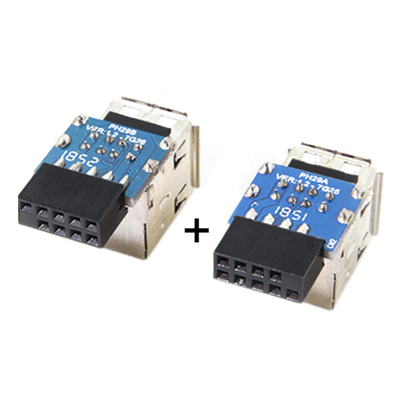 [Australia - AusPower] - Cablecc 2pcs 9Pin/10Pin Motherboard Female Header to Dual USB 2.0 Female Adapter Vertical Type 