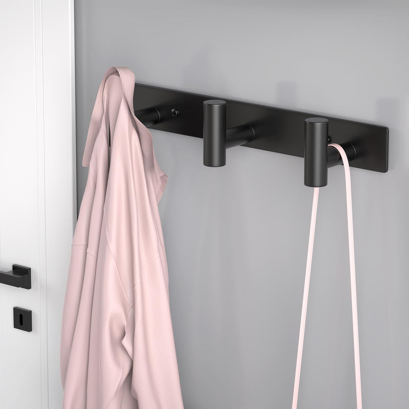[Australia - AusPower] - PMMASTO Coat Rack Wall Mounted, 3 "T Shaped Wall Hooks for Hanging, Heavy Duty Stainless Steel Coat Hook Rail for Hat Towel Robes in Bathroom Kitchen Mudroom Entryway (Black, 2PC) Black 3 "T" Hooks, 2PACK 