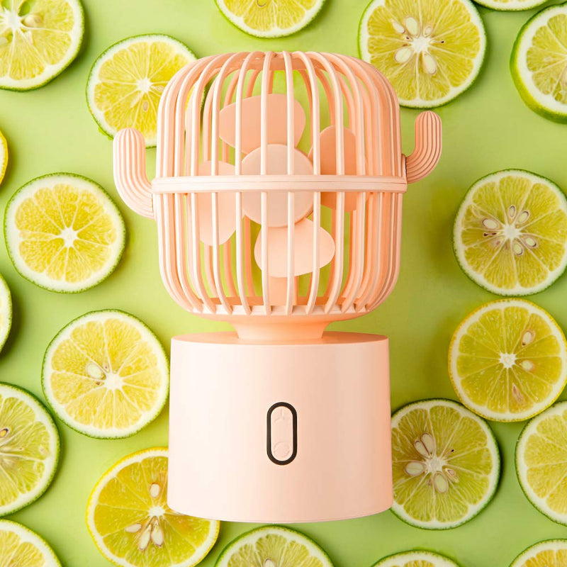 [Australia - AusPower] - Small Desktop USB Table Desk Fan Personal Fan, Cactus Mini Handheld Rechargeable 80 Degree Auto Rotation Portable Fans, 3 Speeds Strong Wind, Quiet Operation Fan for Girls Baby Room Home Office Pink 