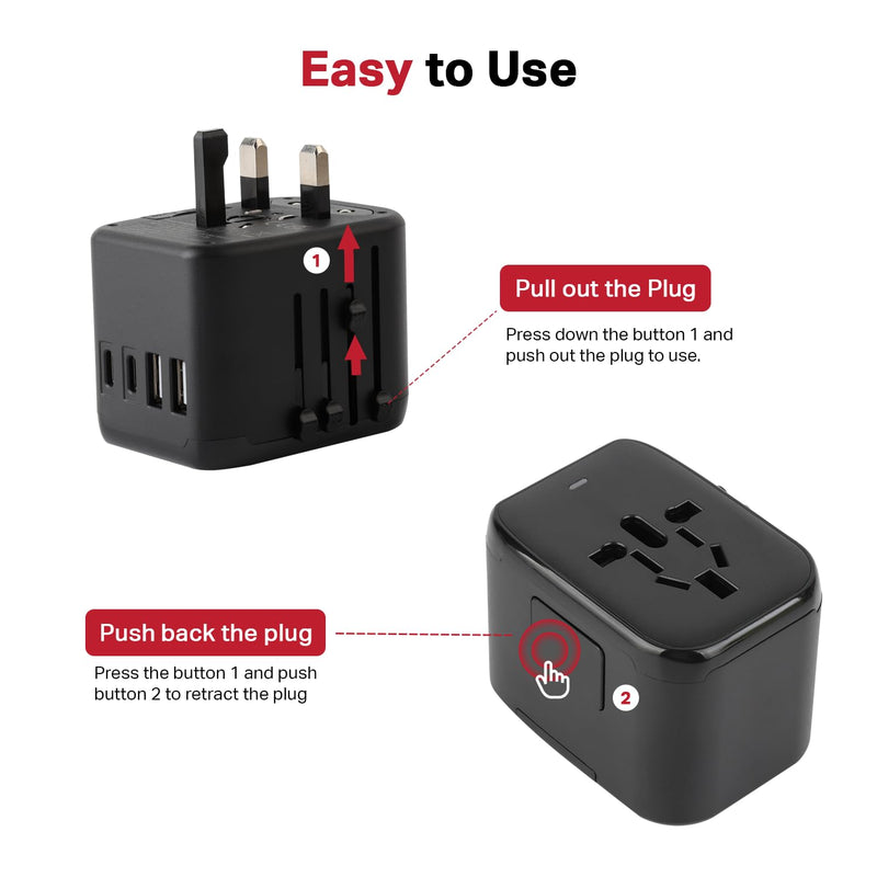 [Australia - AusPower] - ADAGIO Universal Travel Adapter, International Travel Plug Adapter with 2 USB-C Ports 2 USB-A Ports 100V-250V, 8A Fast Charging, Worldwide Outlet Converter for 200+ Countries USA to Europe UK EU AUS 