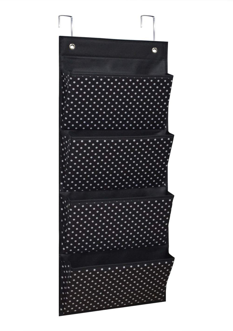 [Australia - AusPower] - VNOM Fabric Over Door Document Organizer Hanging Wall File Organizer Wall Mounted Folder Storage Holder for Office Classroom Home,4 Large Cascading Pockets,2 Over Door Hooks Included,Black Polka Dot 