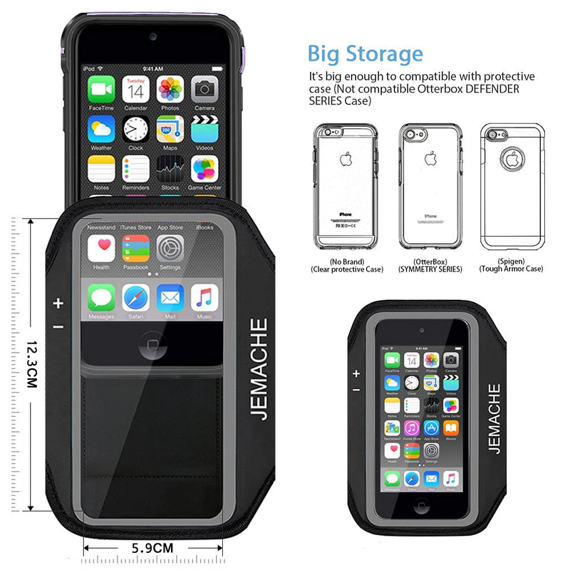 [Australia - AusPower] - iPod Touch 7th/6th/5th Generation Armband. JEMACHE Gym Running Exercises Workouts Sport Arm Band Case for iPod Touch 7/6/5/4 Generation with Card/Key Holder (Black) Black 