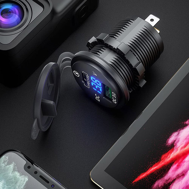 [Australia - AusPower] - PD Type C USB Car Charger Socket and QC 3.0 Quick Charger 12V/24V Car Power Outlet Waterproof Socket 63W Dual USB Charger Socket Power Delivery 36W for Motorcycle Marine Boat RV ATV (Type C+ QC3.0(G)) Type C+ QC3.0(G) 