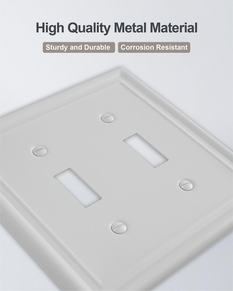 [Australia - AusPower] - ZILLSEA 2-Pack Double Toggle Light Switch Cover Plate, Metal Switch Plate Covers, Off White Wall Plate Covers, 4.96''*4.88'', Midsize 2 Toggle 2PK 