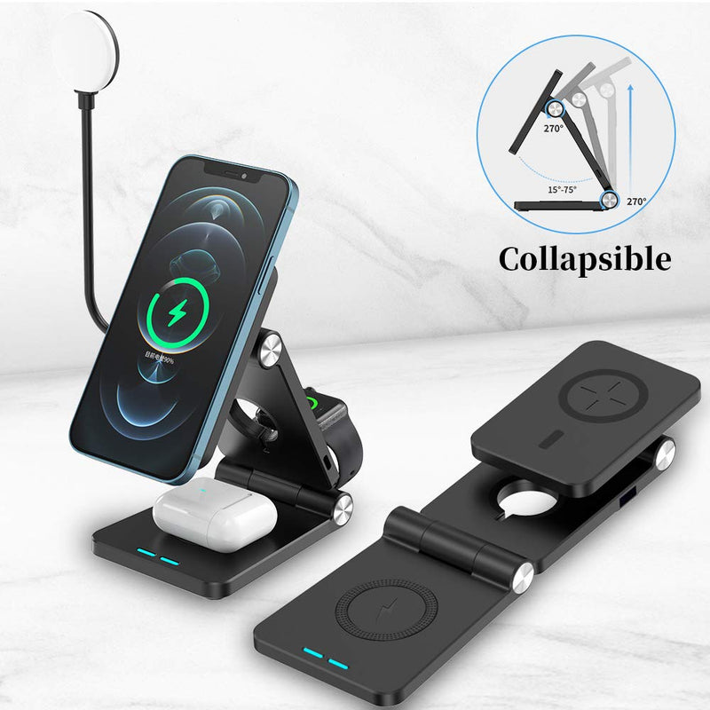 [Australia - AusPower] - Any warphone Wireless Charger, 4 in 1 Portable Foldable Fast Wireless Charging Station, LED Desk Lamp for iPhone 12/12Pro Max/12 Mini/Watch/Airpods Pro (QC Adapter is Include). Grey 