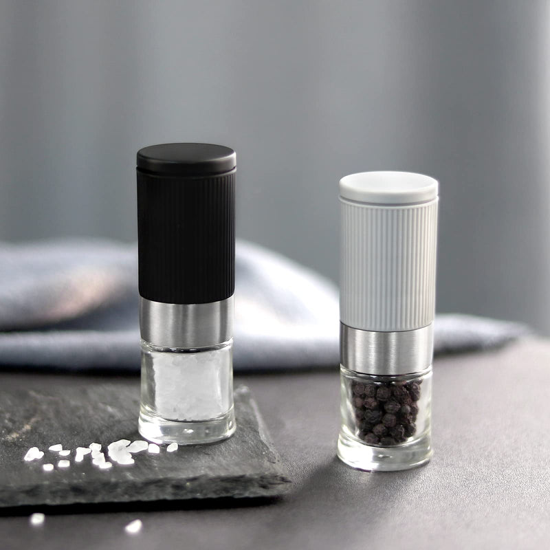 [Australia - AusPower] - Mini Salt and Pepper Grinder Set, Small Tiny Adjustable Coarseness Ceramic Salt Grinder Portable Handy Spice Pepper Mill Shaker For BBQ Party Lunch Bag Kitchen Chef Gifts Gray 